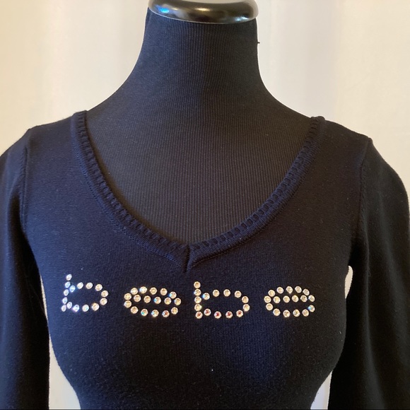 Sparkly Bebe logo XS long sleeve black dress - Picture 2 of 4